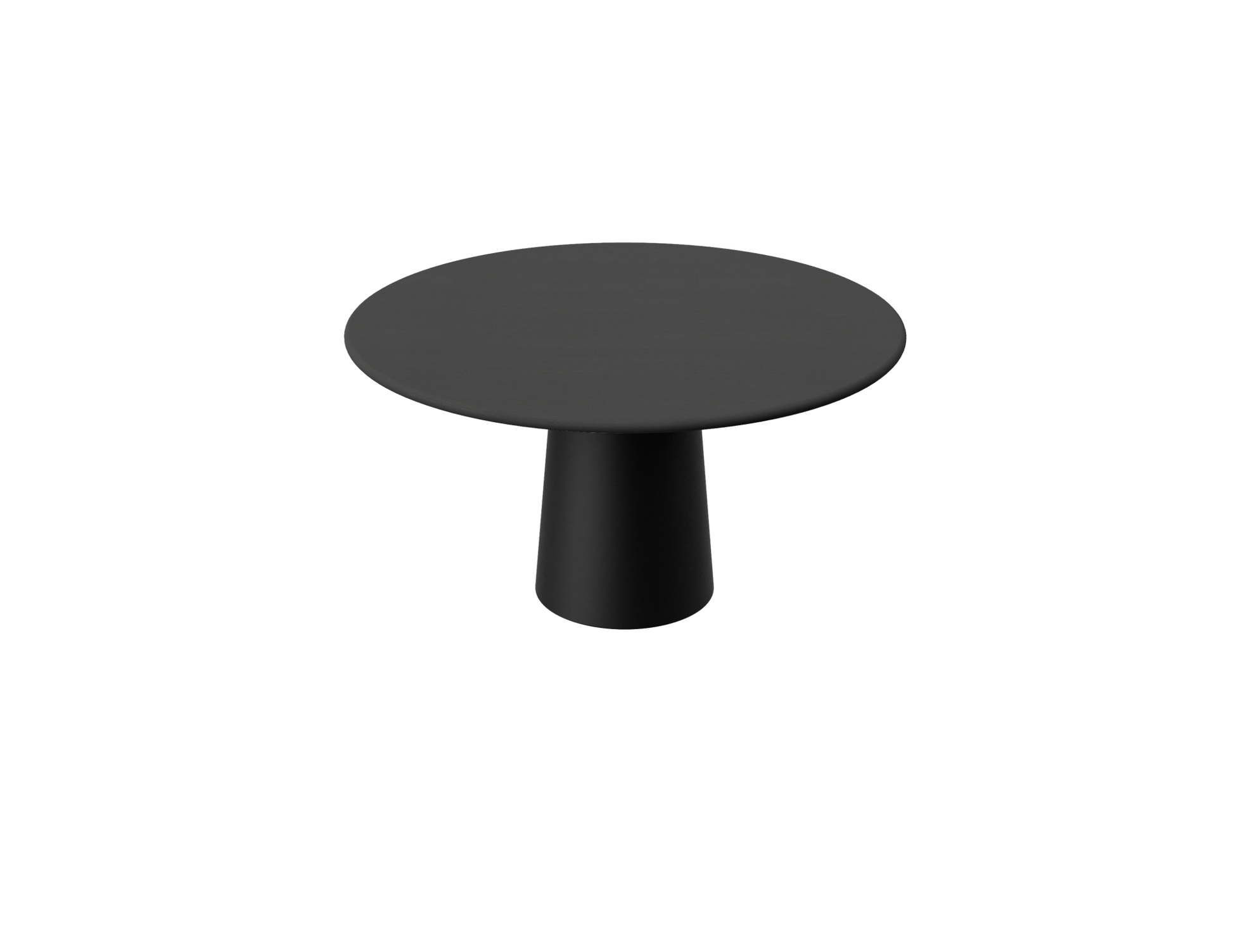Flow round dining table with charcoal oak finish and black cylindrical base, 110 cm diameter, by My Store