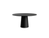 Flow round dining table in charcoal oak finish with black cylindrical base, modern design, 110 cm diameter.