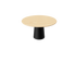 Flow round dining table in natural oak with black cylinder base, 110 cm diameter, modern and stylish for contemporary dining spaces.