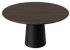 Round dining table with smoked oak finish and black cylindrical base, modern design, sturdy and stylish for contemporary dining spaces.