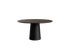 Flow round dining table with smoked oak surface and black cylindrical base, 110 cm diameter, modern style.