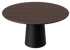 Walnut FLOW round dining table with black cylindrical base, 110 cm diameter, modern wood design for contemporary dining spaces.