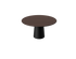 Flow round dining table in walnut wood with a black cylindrical base, showcasing smooth, modern design for dining spaces.