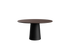 Walnut FLOW round dining table with black cylindrical base, 110 cm diameter, modern wooden table for dining room use