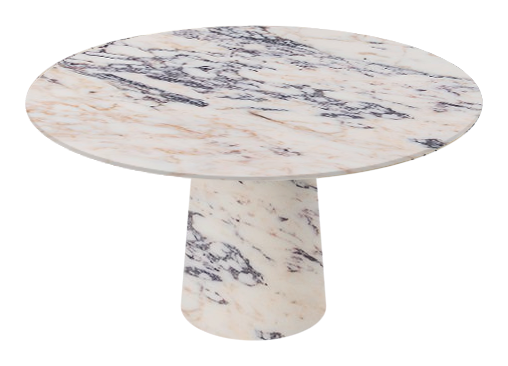 Flow round dining table by My Store with matte finish and marble cylinder base, 110 cm diameter, modern design.