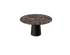 Flow round dining table with dark Emperador brown marble top and black cylindrical base, 110 cm diameter, matte finish.