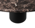 Flow round dining table with dark Emperador brown marble top and black cylindrical base, 110 cm diameter, matte finish.
