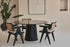 Dark Emperador brown marble round dining table with black cylinder base, 110 cm diameter, matte finish, by My Store.