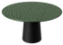 Flow round dining table with India Green marble top and black cylindrical base, 110 cm diameter, matte finish.