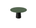 Flow round dining table with India Green marble top and black cylindrical base, 110 cm diameter, matte finish.