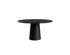 Flow round dining table with Nero Marquina black marble top and black cylindrical base, 110 cm diameter.