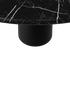 Flow round dining table with Nero Marquina black marble top and black cylindrical base, 110 cm diameter, matte finish.