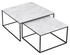 Square marble coffee table set in Bianco Carrara white with glossy finish, featuring a modern design and smooth surface.
