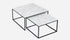 Square marble coffee table set in Bianco Carrara white with a glossy finish, featuring two modern, elegant tables.
