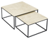 Square marble coffee table set in Crema Marfil beige with glossy finish, featuring modern design and sturdy construction.