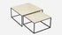 Square marble coffee table set in Crema Marfil beige with glossy finish, featuring modern design and sturdy marble construction.