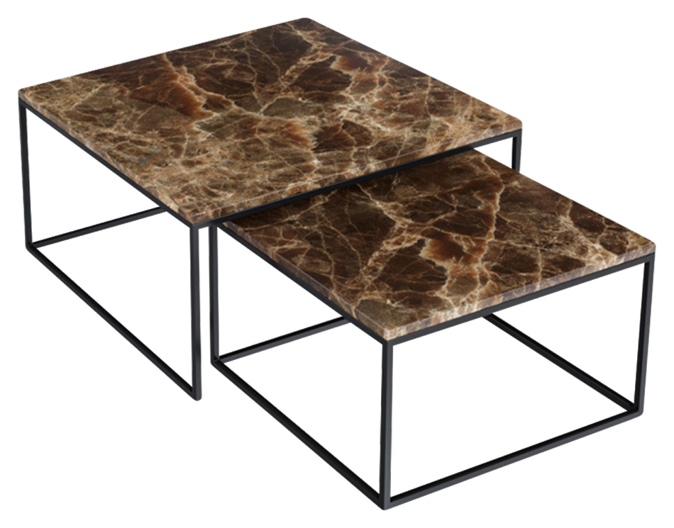 Square Marble Coffee Table set in dark Emperador brown with glossy finish, featuring modern design and durable marble surface.