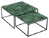 Square marble coffee table set in glossy India Green with a modern design, featuring two matching tables with sleek surfaces.