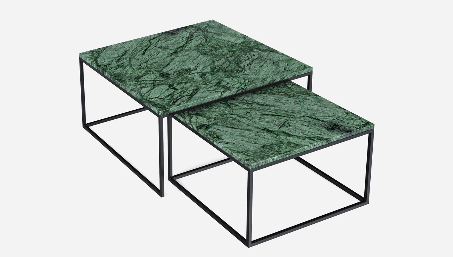 Glossy square marble coffee table set in India Green, featuring modern design and polished surface, by My Store.