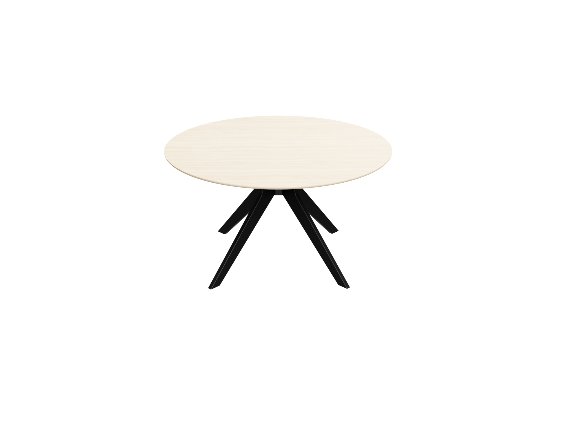 Round oak dining table with ash white finish and arched frame, showcasing a sleek, contemporary design for modern dining spaces.