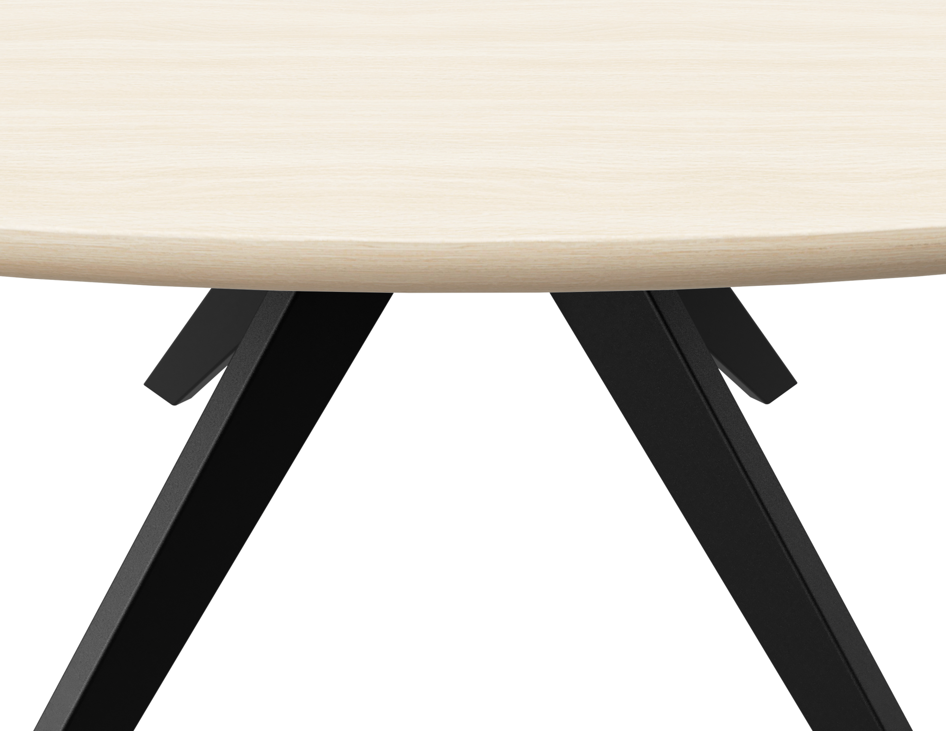 Round oak dining table with ash white finish and arched frame, perfect for modern dining rooms.