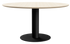 Round oak dining table with ash white finish and central leg, ideal for modern dining rooms.