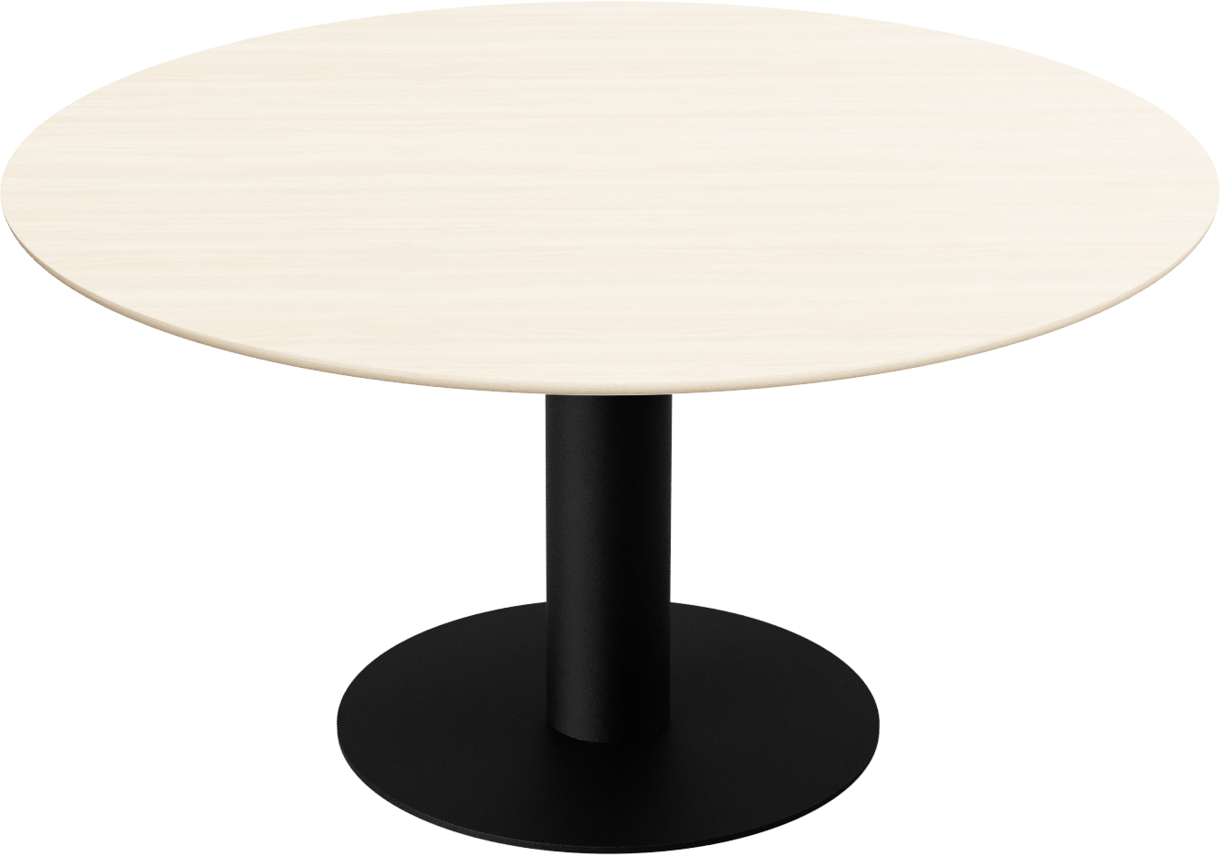 Round oak dining table with ash white finish and central leg, ideal for modern dining rooms