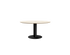 Round oak dining table with ash white finish and center leg, perfect for contemporary dining spaces.