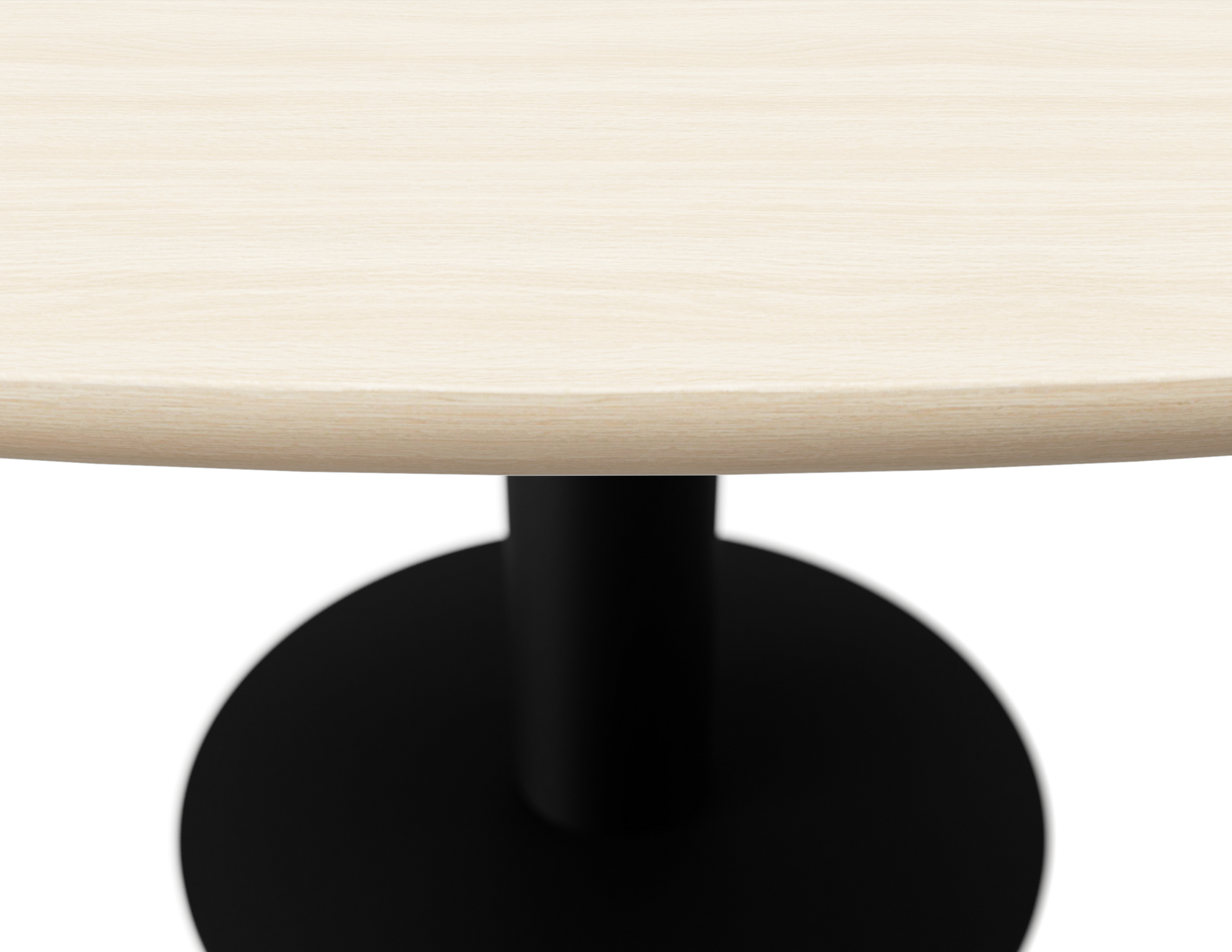 Round Oak Dining Table in Ash White with a center leg, showcasing a smooth wooden surface and modern design.
