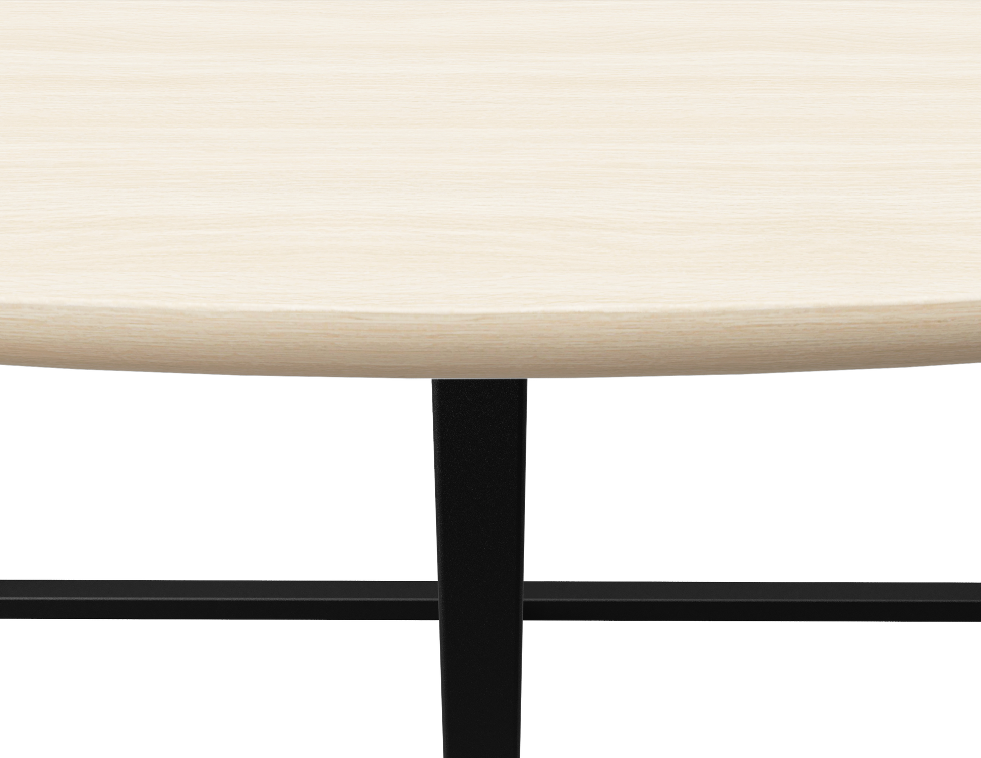Round oak dining table with ash white finish and cross frame design, perfect for modern dining rooms.