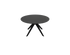 Round oak dining table with arched charcoal frame, showcasing a sleek, circular design perfect for modern dining spaces.