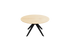 Natural oak round dining table with arched frame, ideal for kitchen or dining room, showcasing smooth wood surface and sturdy design.