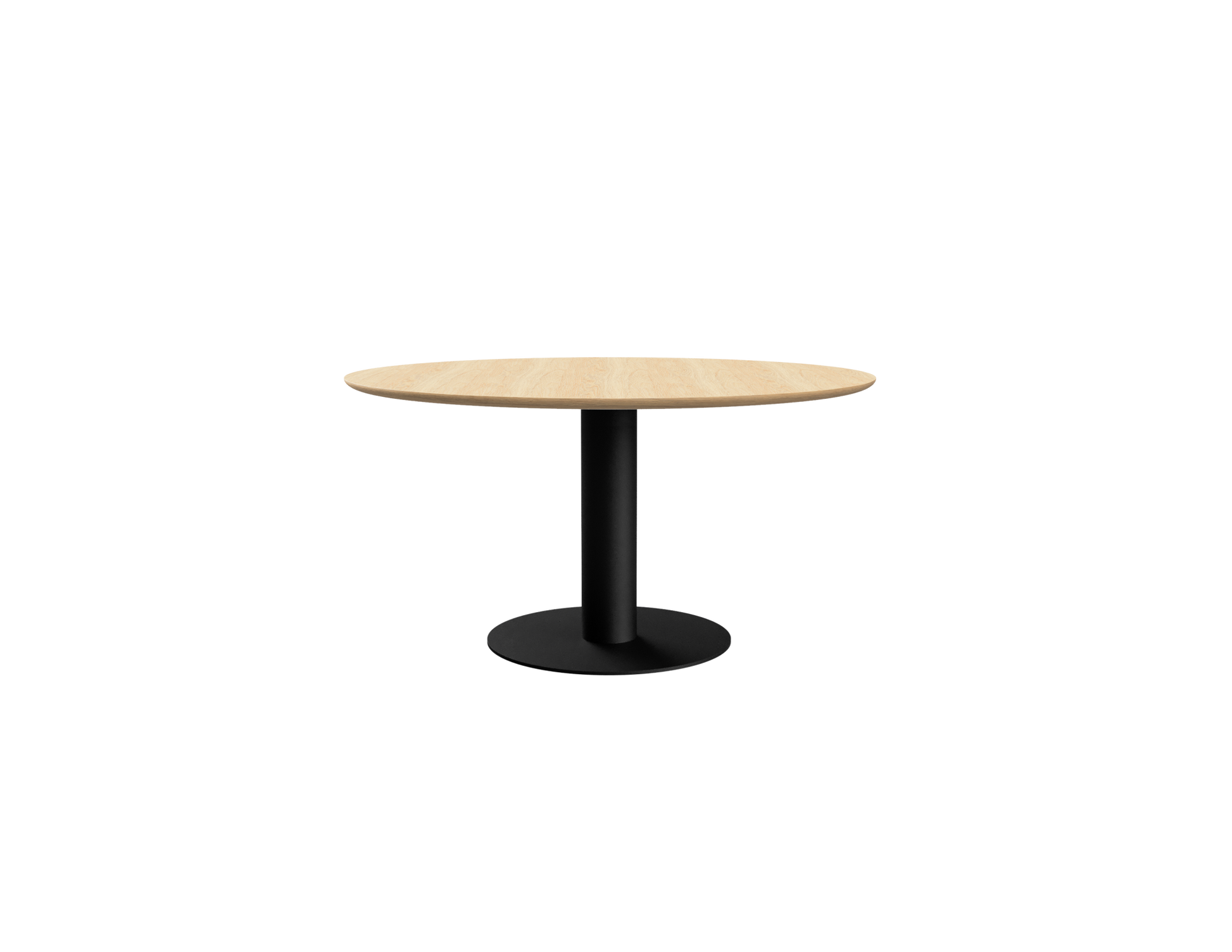Natural oak round dining table with a center leg design, perfect for modern dining rooms, by My Store.