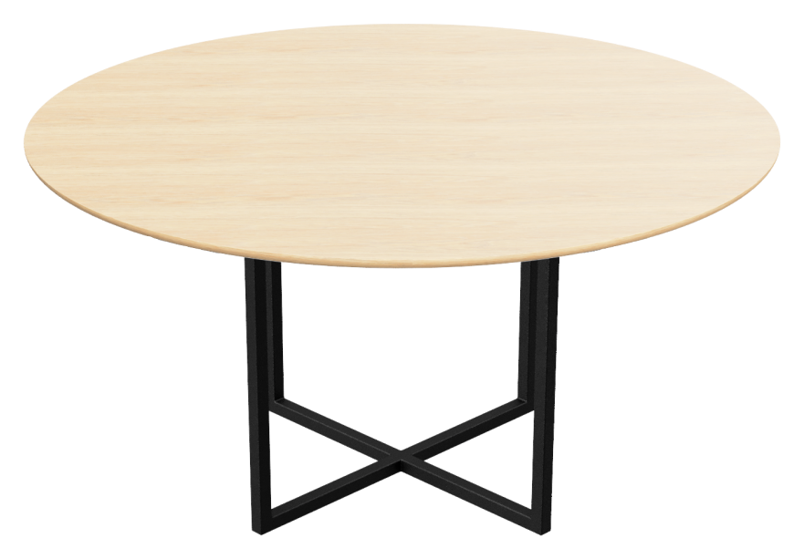 Natural round oak dining table with cross frame, 110 cm diameter, sturdy design for modern dining rooms
