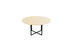 Natural round oak dining table with cross frame, 110 cm diameter, showcasing smooth wooden surface and sturdy construction.
