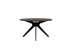 Smoked round oak dining table with arched frame, showcasing a sleek, natural wood finish and modern design.