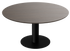 Smoked round oak dining table with a center leg design, perfect for modern dining rooms.