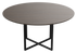 Round smoked oak dining table with cross frame, featuring a sleek circular top and modern design for dining spaces.