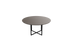 Round smoked oak dining table with a cross frame, featuring a natural wood finish and sturdy design for stylish dining spaces.
