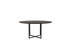 Round smoked oak dining table with a cross frame, featuring a natural wood finish and sturdy design.