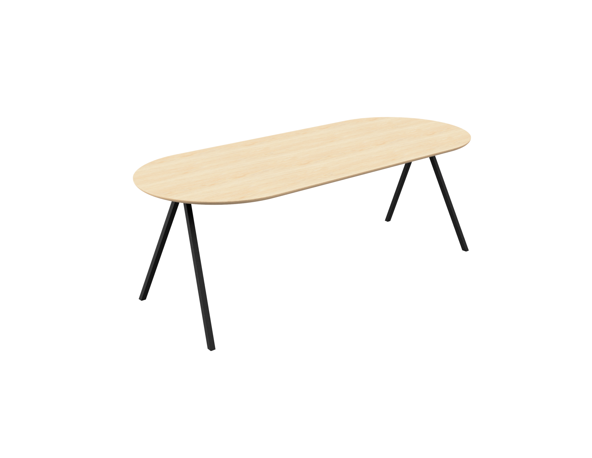 Natural oak half oval dining table with V-frame design, 140 cm length, showcasing smooth wood finish and sturdy construction.
