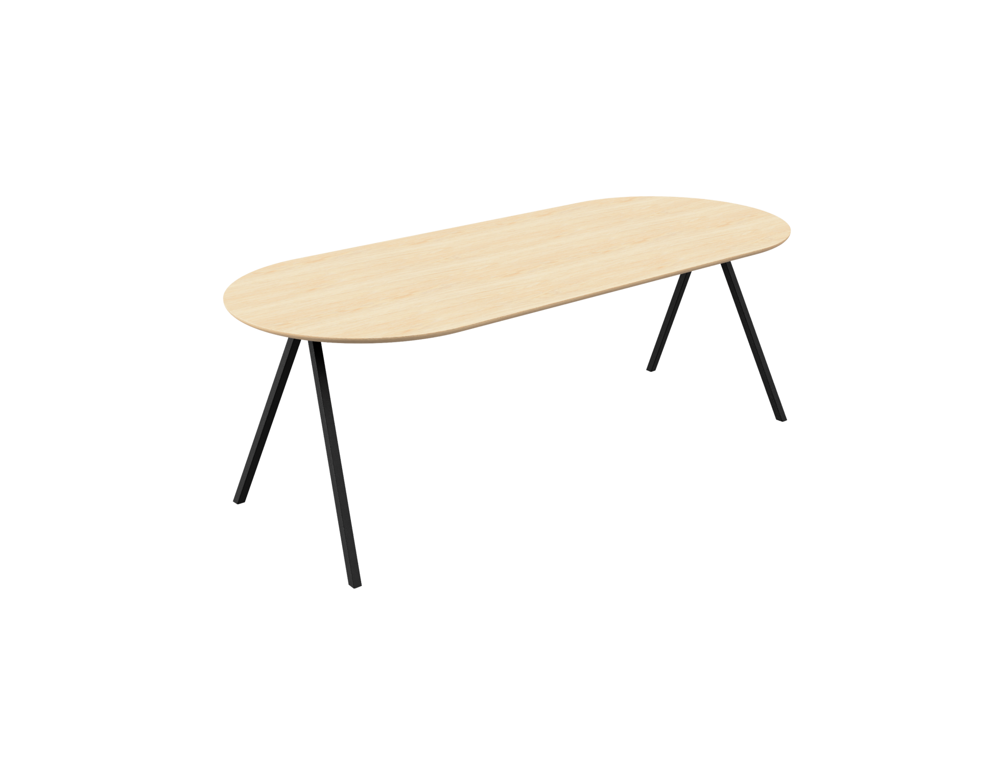 Natural oak half oval dining table with V-frame design, 140 cm length, showcasing smooth wood finish and sturdy construction.
