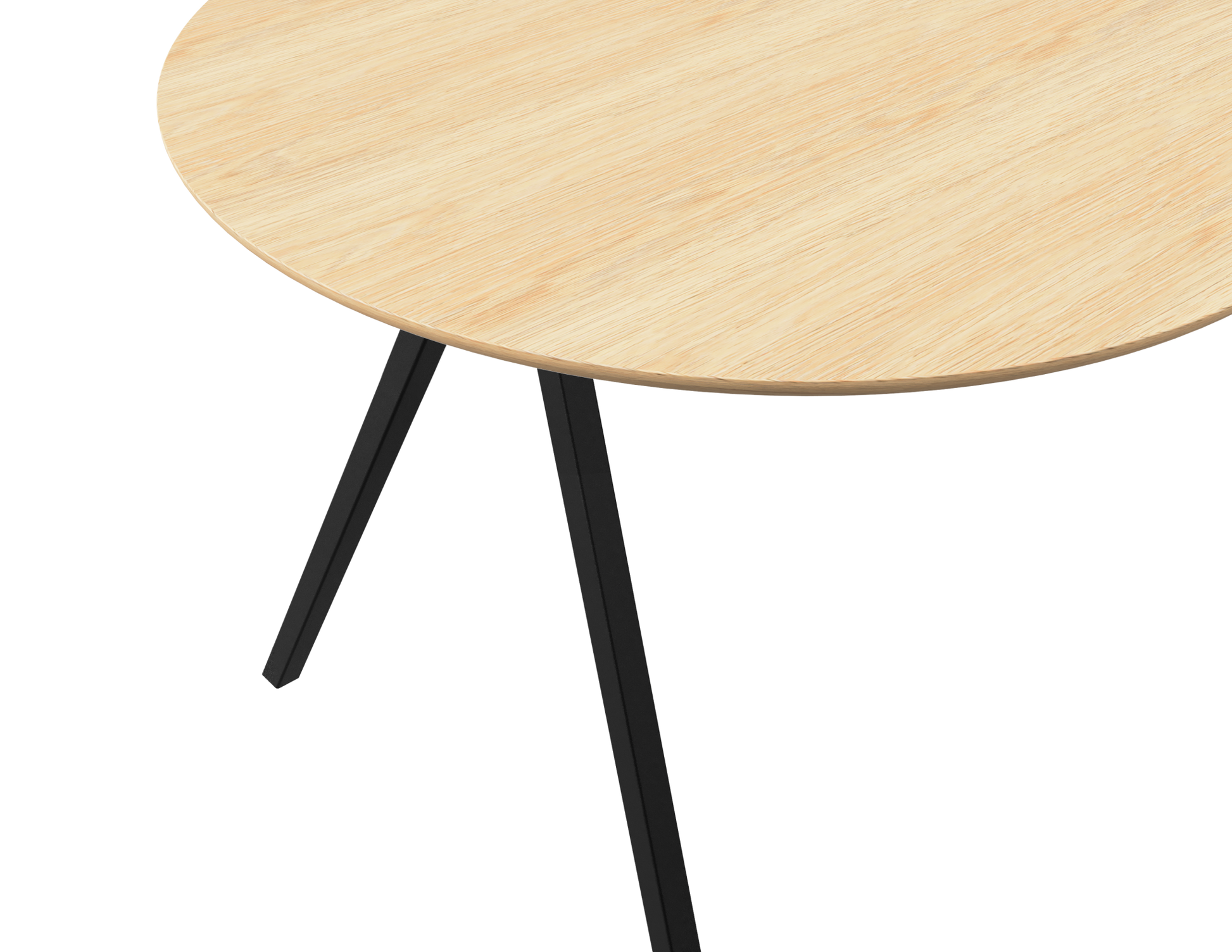 Natural oak half oval dining table with V-frame legs, 140 cm length, perfect for contemporary dining spaces.
