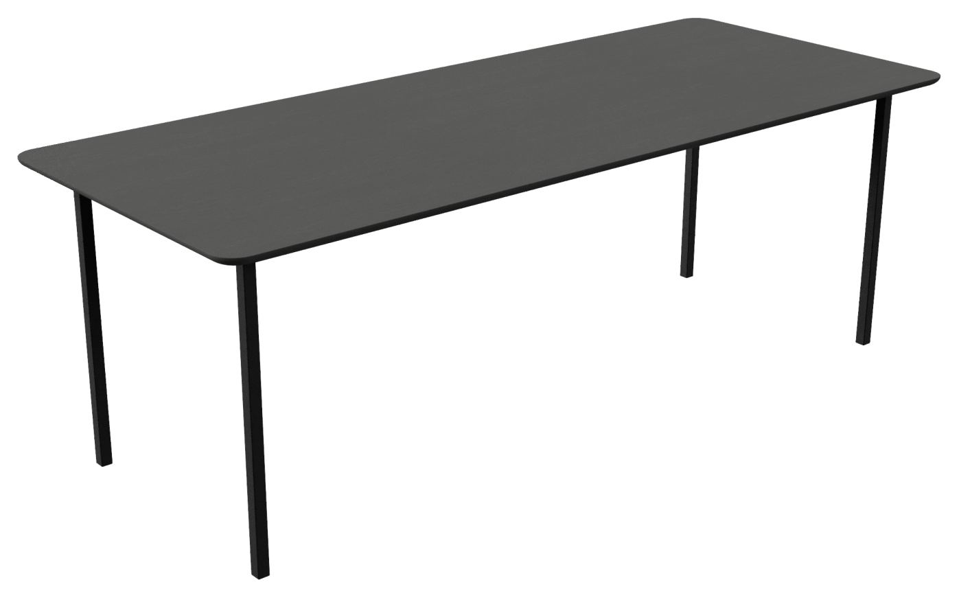 Rectangular oak dining table with charcoal finish and four-legged frame, perfect for modern dining spaces.