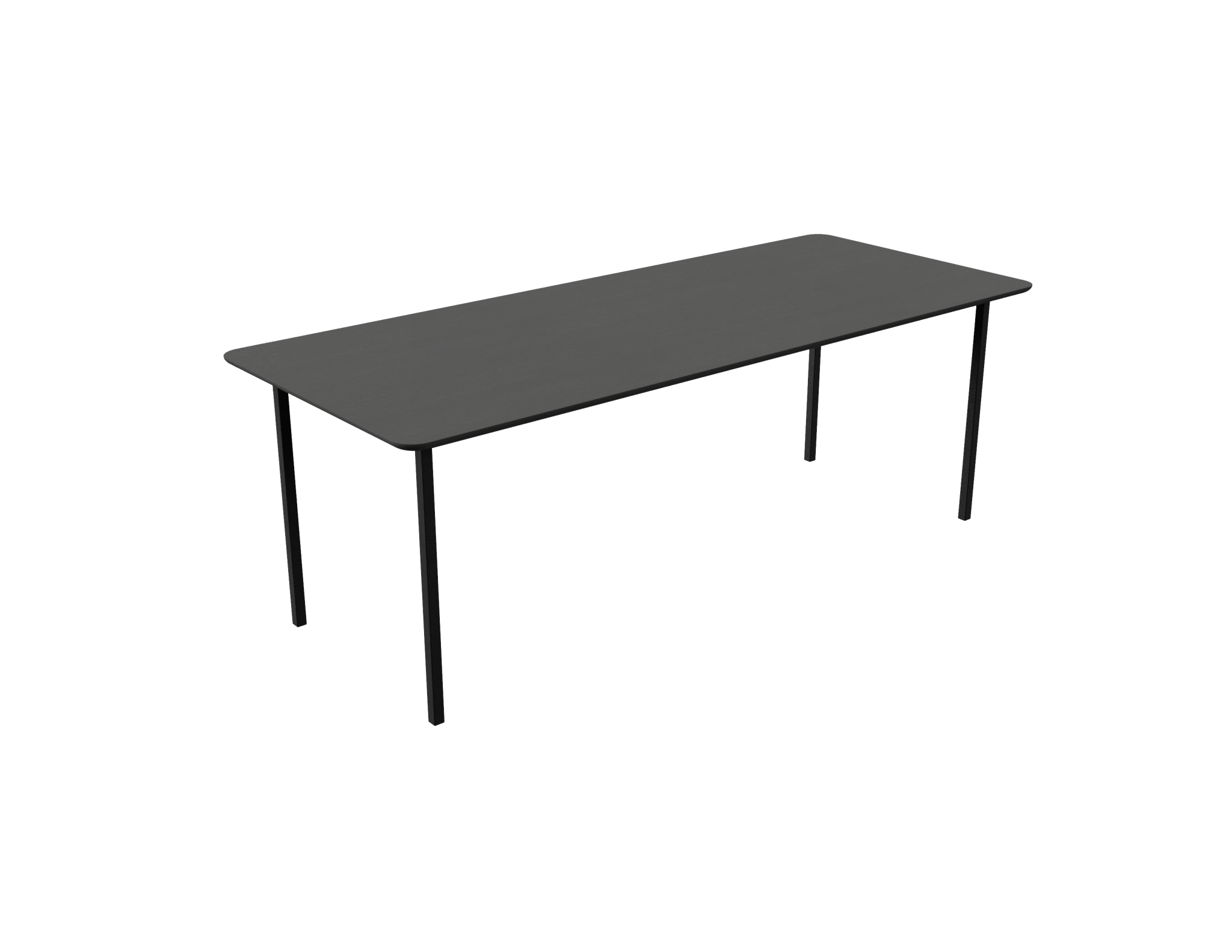Rectangular oak dining table with a charcoal finish and four-legged frame, ideal for modern dining rooms.