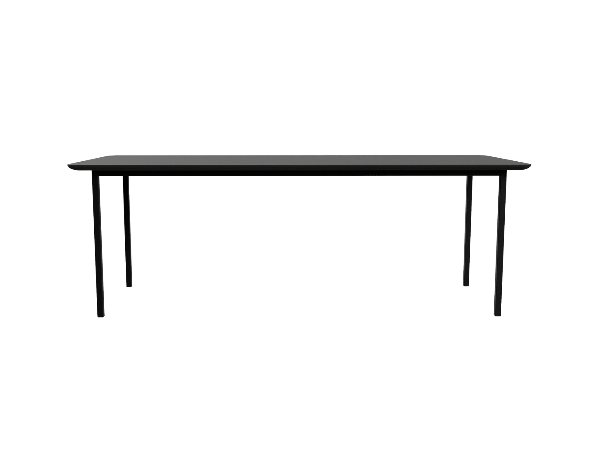 Rectangular oak dining table with charcoal finish and four-legged frame, ideal for modern dining rooms.