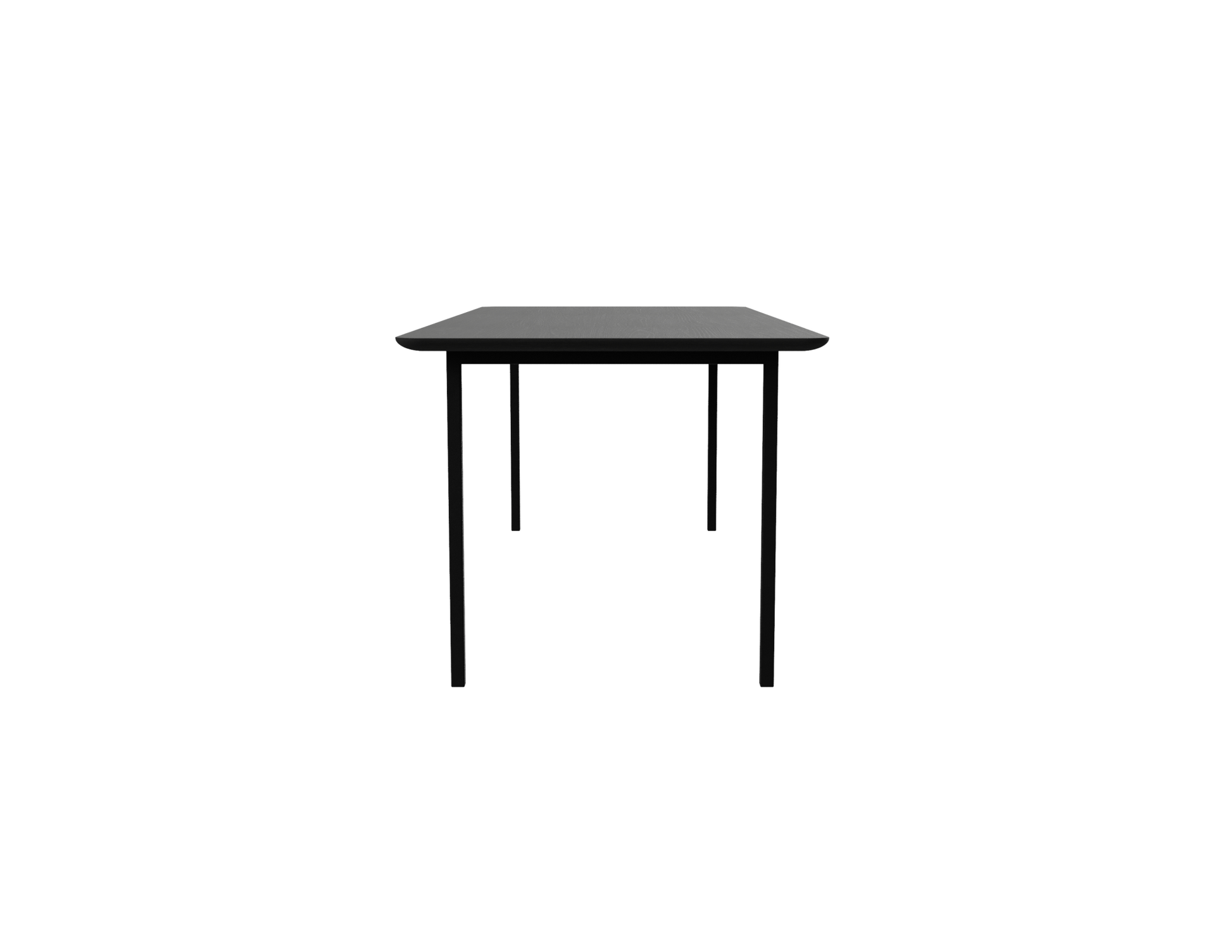 Rectangular oak dining table with charcoal finish and four-legged frame, ideal for modern dining rooms.