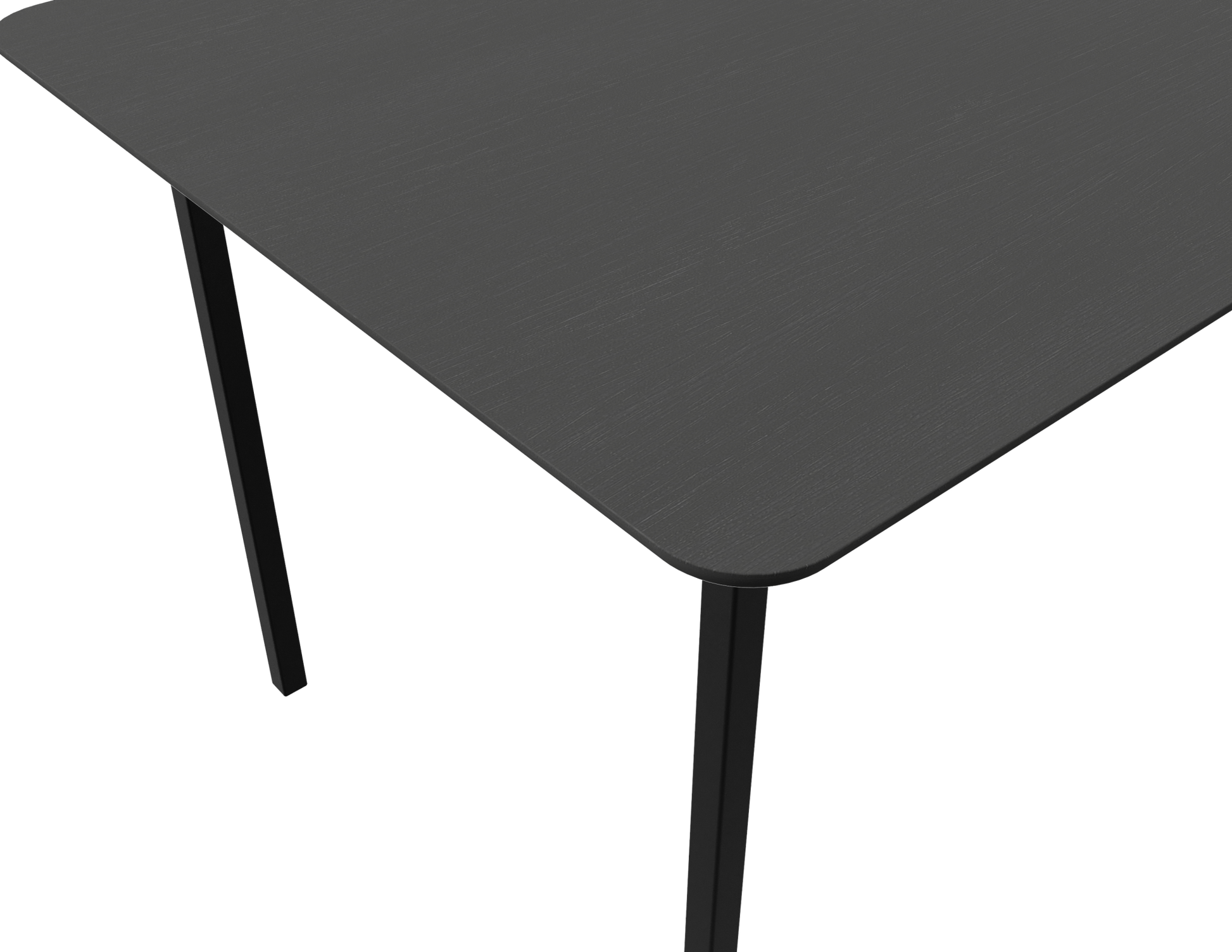 Rectangular oak dining table with charcoal finish and four-legged frame, ideal for modern dining rooms.