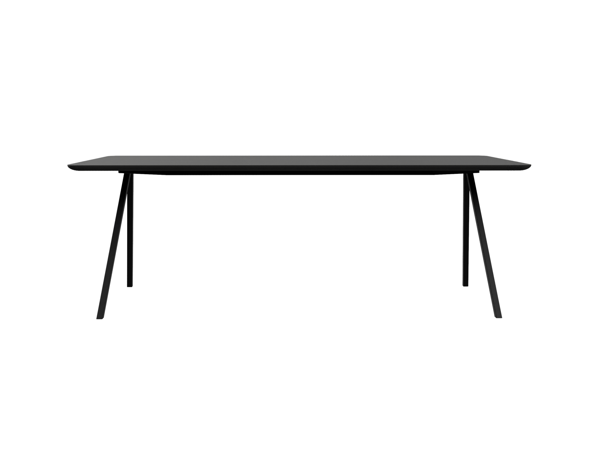 Rectangular oak dining table with charcoal finish and V-frame design, ideal for modern dining rooms.