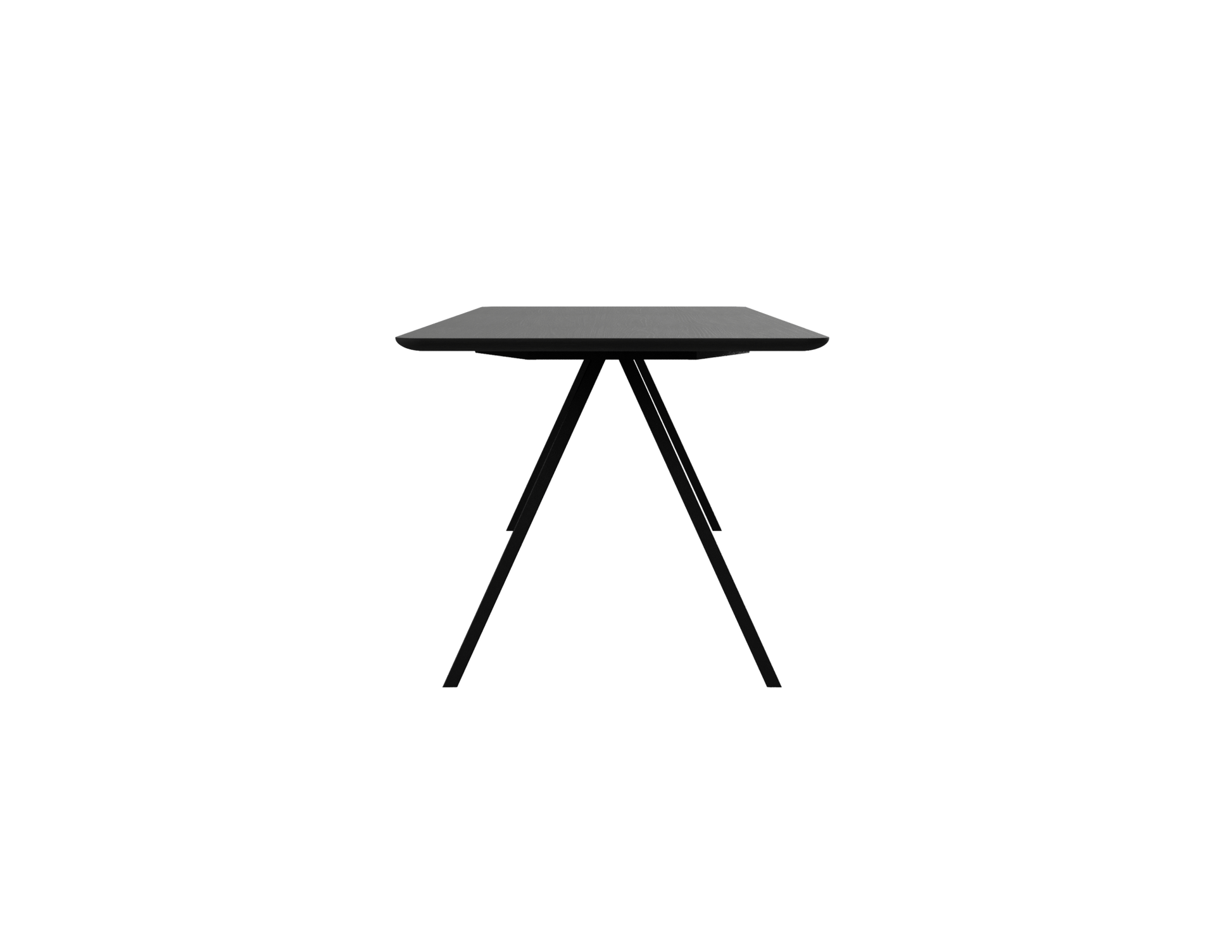 Rectangular oak dining table with charcoal finish and V-frame design, ideal for modern dining spaces.